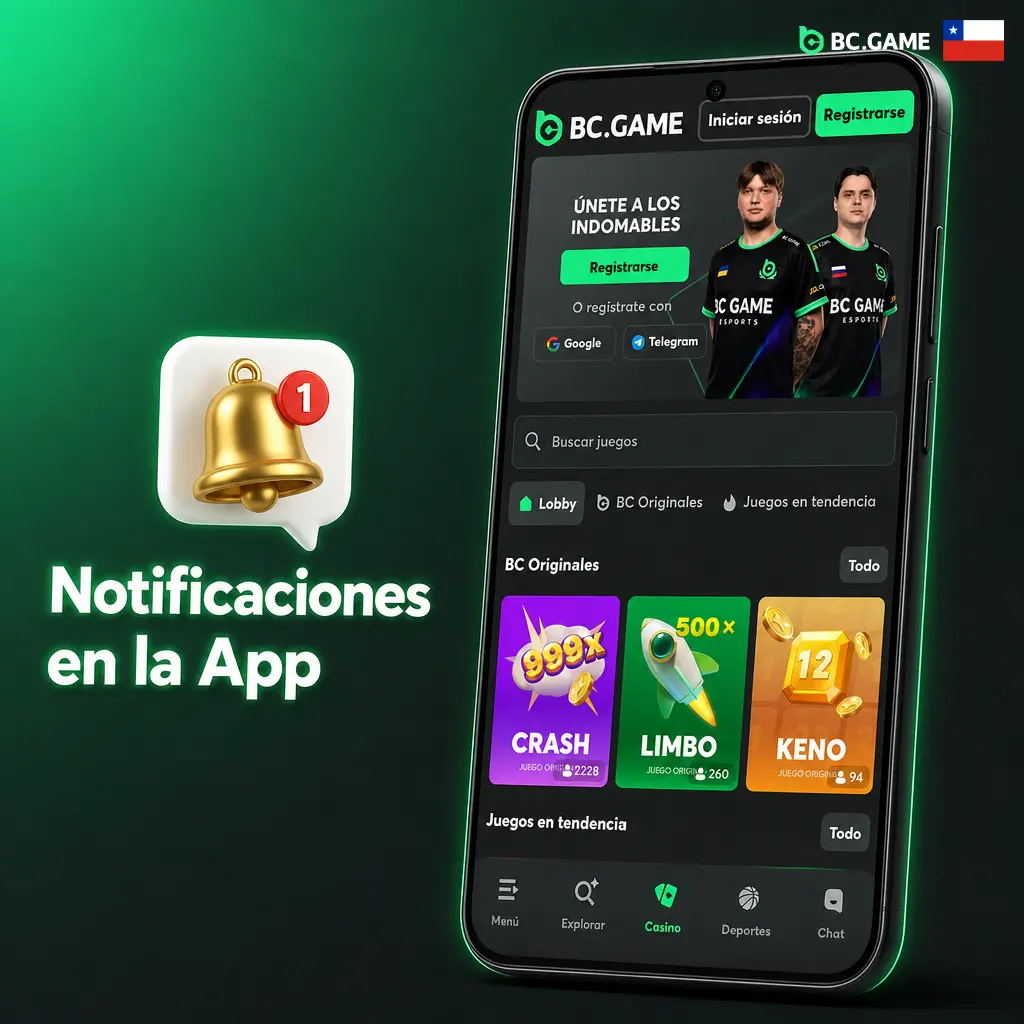Notificaciones push en la app BC Game