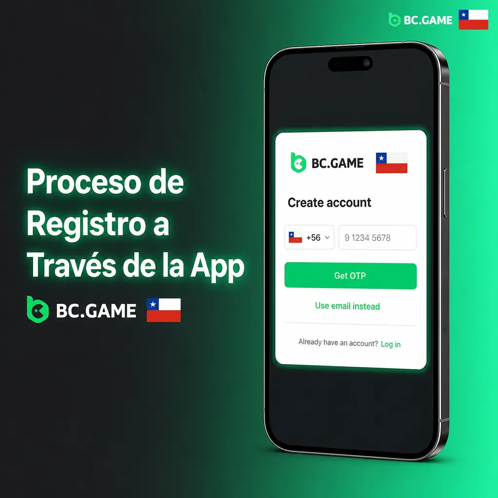 Pantalla de registro de la app BC Game